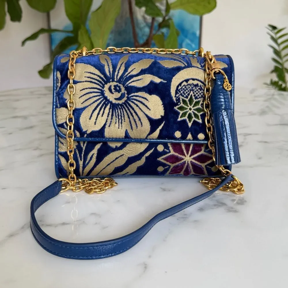 Tory Burch Fleming Cosmic Floral Small Convertible Shoulder Crossbody Bag Blue